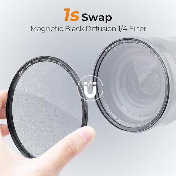 K&F Concept 58mm Magnetic Black Diffusion 1/4 Mist Cinematic Effect Filters + Magnetic Basic Ring + Lens Cap Kit with 28 Multi-Layer Coatings for Camera Lens (Nano-X Series) K&F Concept 58mm Magnetic Black Diffusion 1/4 Mist Cinematic Effect Filters + Magnetic Basic Ring + Lens Cap Kit with 28 Multi-Layer Coatings for Camera Lens (Nano-X Series)